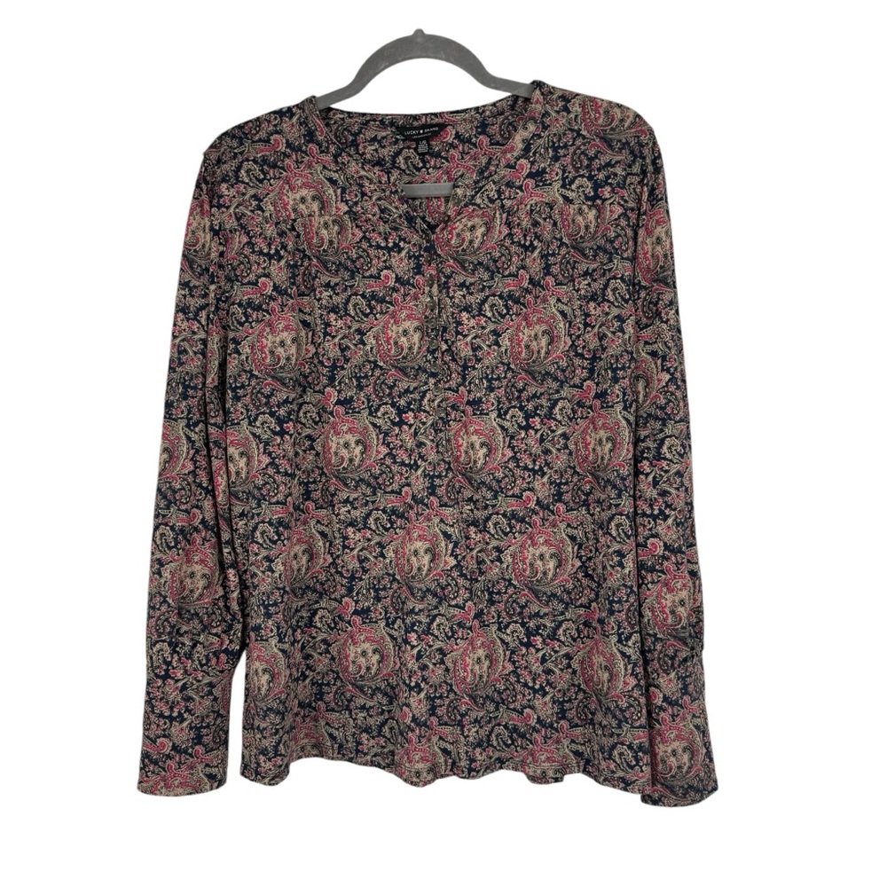 *Women’s Lucky Brand Size Large Cotton/Modal Blue/Pink Tan Paisley Tunic Top